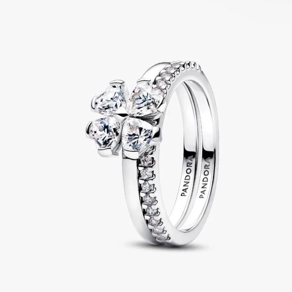 Authentic Pandora Sparkling Lucky Clover Splittable Ring